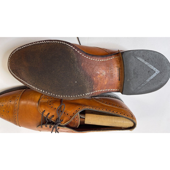 ALLEN EDMONDS Sanford Tan Cap-Toe Derby Dress Shoe Size 12 D shoe trees … - Picture 7 of 10